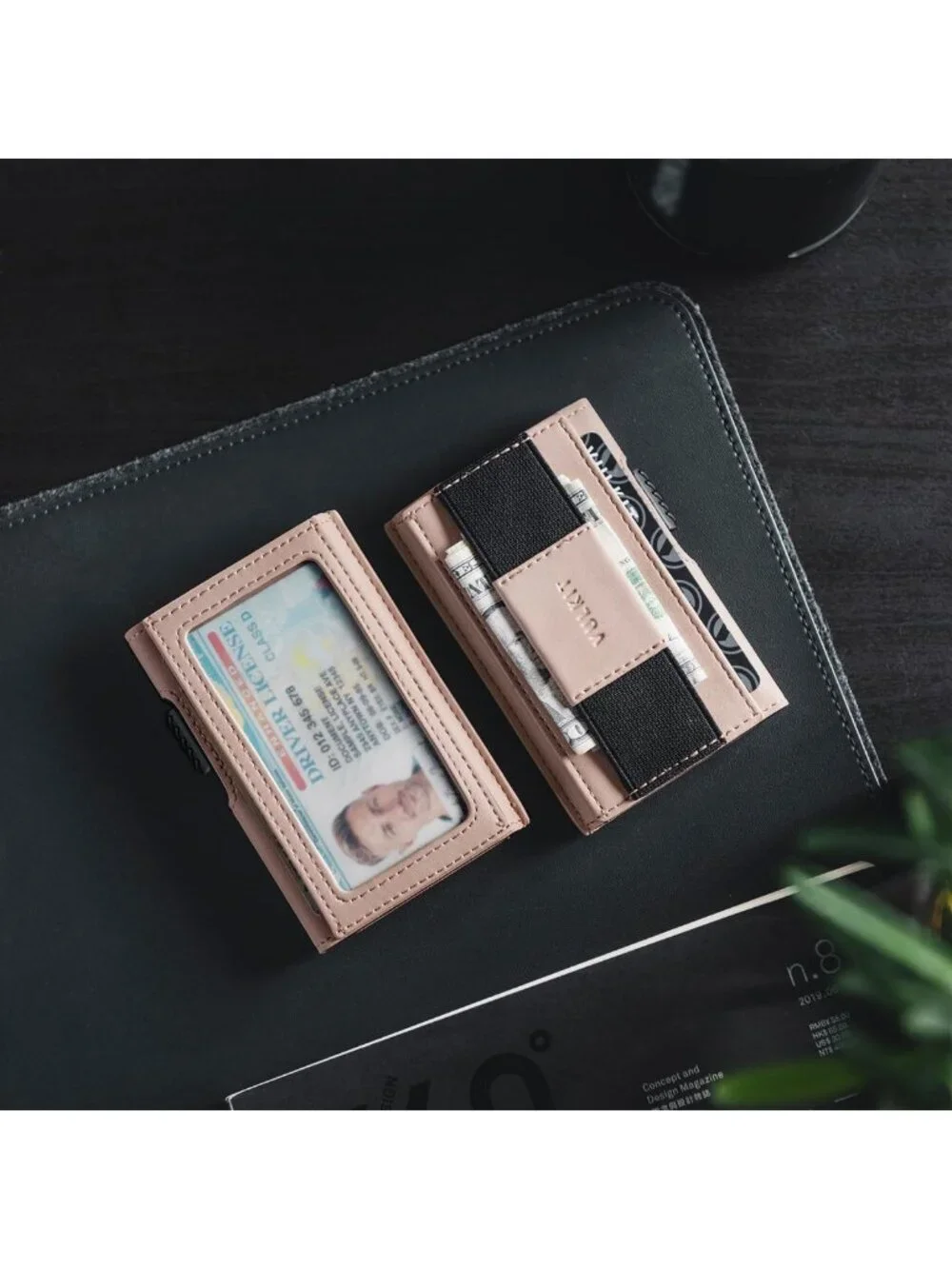 Slim Aluminum RFID Blocking Card Holder with Vegan Leather Sleeve, Pop-Up